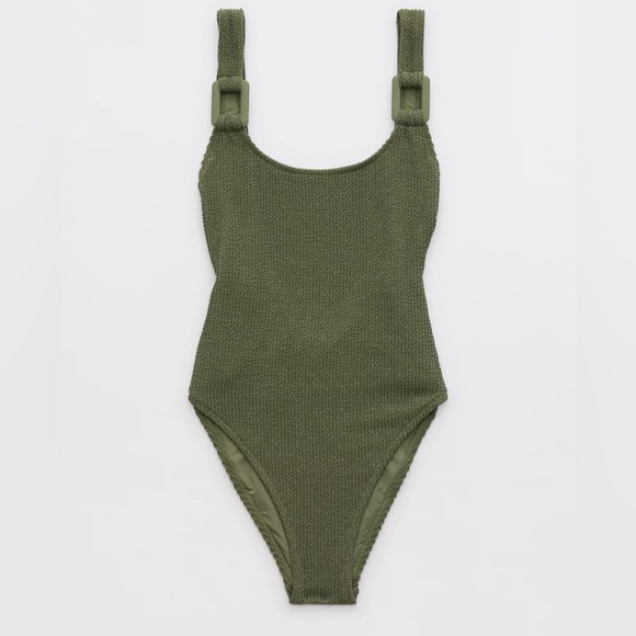 Aerie Shimmery Crinkle Birthday Scoop Cheekiest One Piece Swimsuit Green Size M - Picture 15 of 16